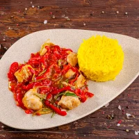 Pui fript cu susan si orez sofran 150g/200g