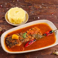 Saramura de novac cu mamaliga si mujdei 200g/200g/50g